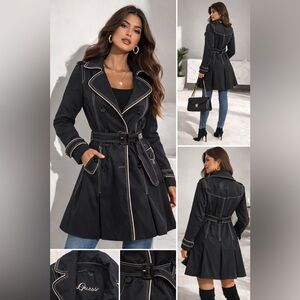 Guess Black Trench Coat with White Stitching